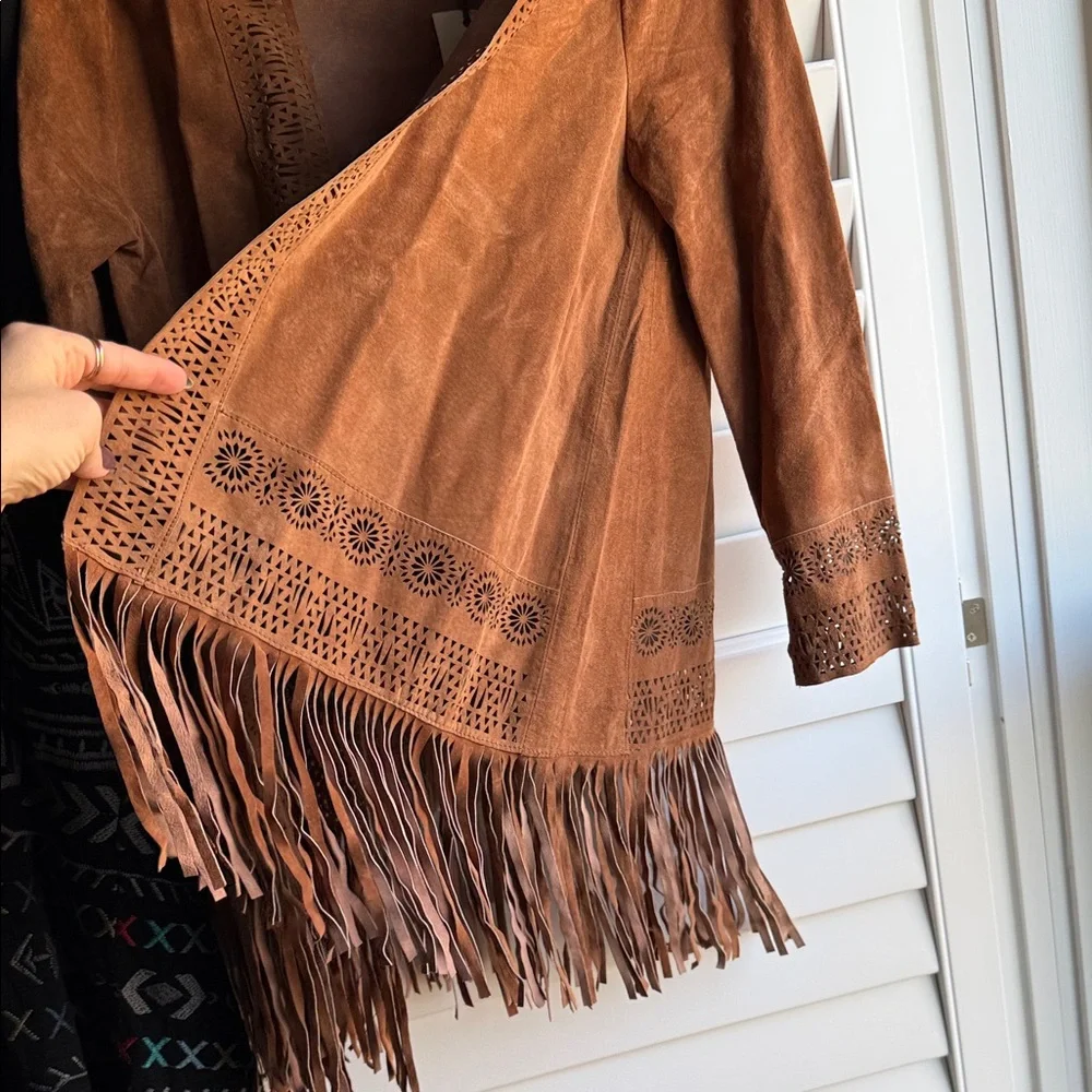Johnny Was Cognac Suede Jacket with Fringe - Picture 4 of 8